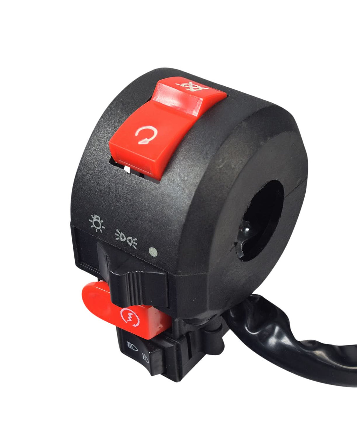 4-Function Starter Switch for 110cc ATVs, featuring a close-up of the switch with a white arrow and sun symbol, designed for various off-road machines in the 50cc to 250cc class.