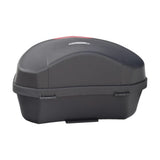 Deluxe Top Case Scooter Trunk (X-Large) (Blemished) is a black plastic storage box with a red handle and logo, designed for mounting on scooter rear racks.
