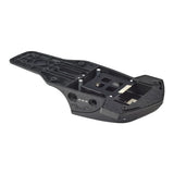 Battery & Electronics Tray for the RazorX Cruiser Electric Skateboard featuring a black plastic panel with holes, a close-up of a button, and a white object on the tray.