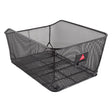 Market-Style Rear Basket for Bicycles (Axiom): Durable black wire mesh basket with a red triangle on top, designed for rear rack mounting, offering high weight capacity and cut-away section for seat clearance.
