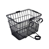 Lift-Off Wire Basket with Mesh Bottom featuring a sturdy handle, perfect for bikes or scooters. This black basket offers practical storage solutions for various rides, enhancing convenience and functionality.