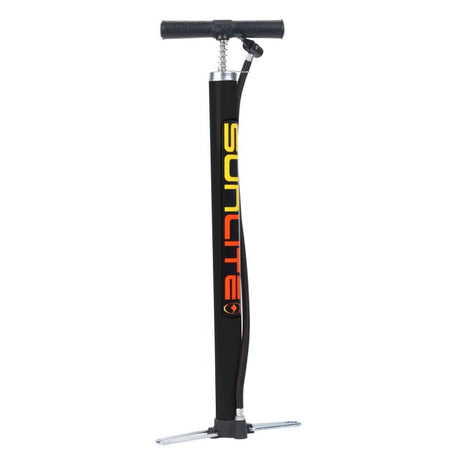 Model W 20 Floor Pump by Sunlite, featuring a sleek black tube design with a handle, ideal for bikes and scooters.