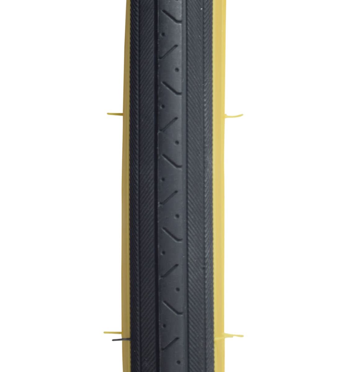27x1-1/4 Road Raised Center CST638 Bicycle Tire, prominently shown in close-up, highlighting its robust tread and durable synthetic rubber construction. Ideal for road bike replacements, providing reliable performance and longevity.