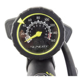 Close-up of the Air Surge Comp Lite Floor Pump with Gauge, showcasing the precise gauge for accurate tire pressure measurement, ideal for bicycles and scooters.