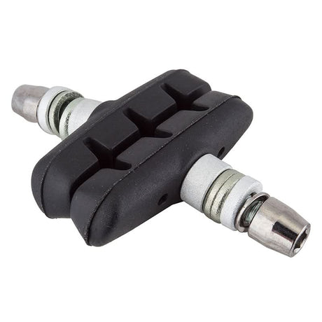 55 mm Threaded Post Brake Pads for Bicycles & Electric Bikes, featuring a black and silver design, showcasing anti-corrosion hardware and an all-weather compound for effective braking.