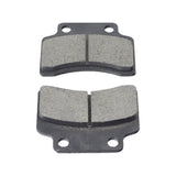 Wide Front Disc Brake Pads with 28 mm Hole Spacing for Scooters, ATVs, Dirt Bikes, & Go-Karts, showing two pads with visible circular mounting holes and textured surfaces.