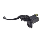 Black Left Side Brake Lever with Master Cylinder for QMB139 Scooters; close-up of a black metal lever and master cylinder assembly designed for QMB139 GY6 engine scooters.