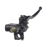 Black Left Side Brake Lever with Master Cylinder for QMB139 Scooters, featuring a black handle, lever, and sliding lock, designed for compatibility with many modern scooter models using the QMB139 GY6 engine.