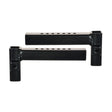 Elevating Leg Rest Receiver for the Jazzy, Jet, and Quantum Clover Leaf Seat Frame, showing a pair of black metal supports with multiple holes for adjustable positioning.