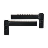 Elevating Leg Rest Receiver for the Jazzy, Jet, and Quantum Clover Leaf Seat Frame, showing a pair of black metal supports with multiple holes for adjustable positioning.