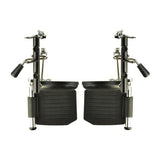 Complete Elevating Leg Rest Assembly Set (Left & Right) for the Golden Technologies Alante Jr (GP200), showing two black metal leg rests with adjustable footrests and calf pads, designed to mirror each other.