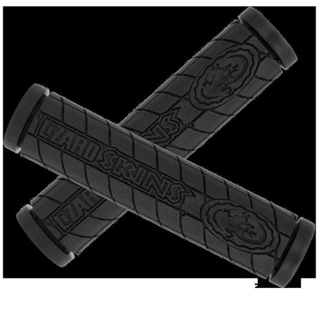 130 mm Single Compound Logo Grips for Bikes & Scooters, featuring durable black elastomer rubber with a sleek design, perfect for medium-sized hands, providing excellent comfort and grip. Sold as a pair.