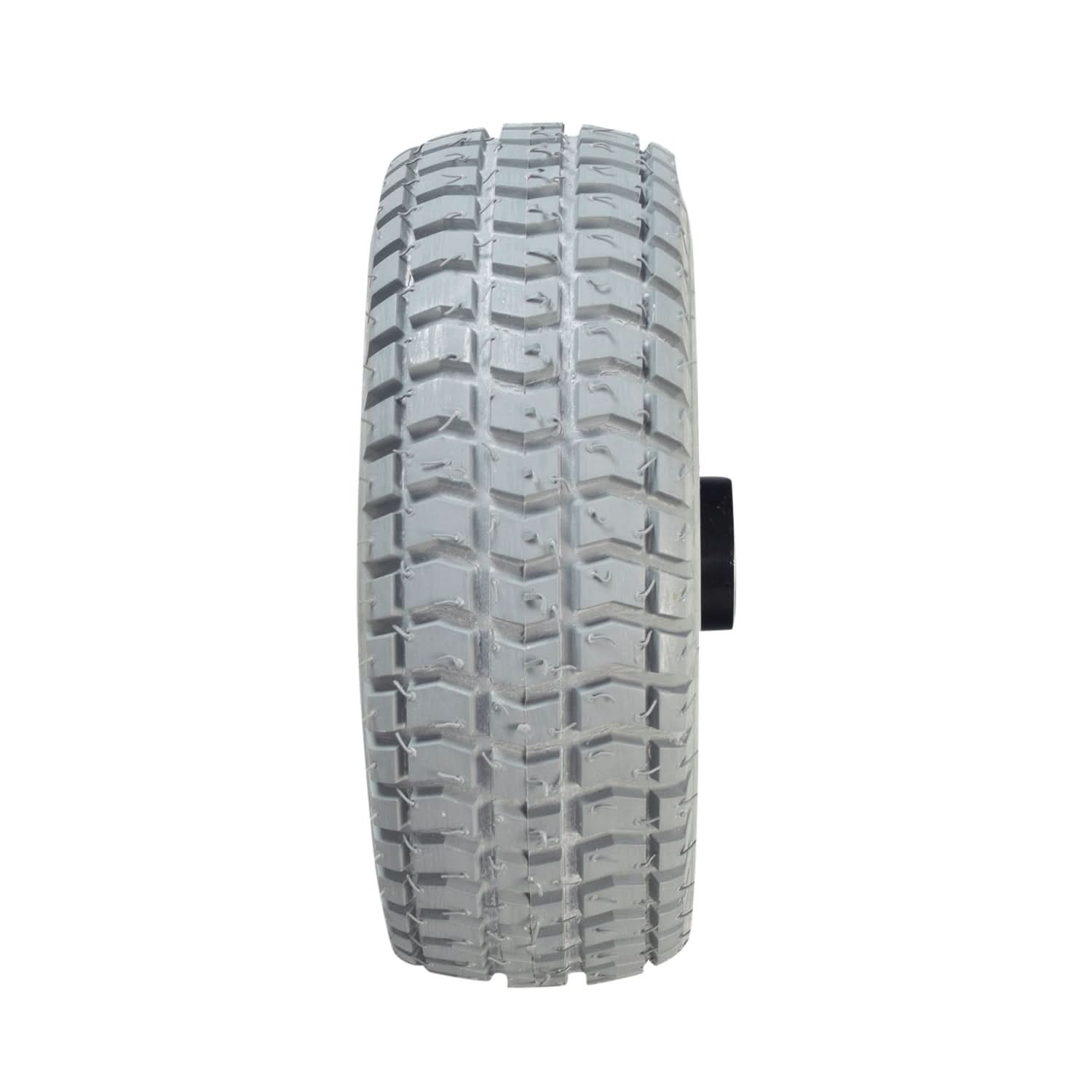 Close-up of the 9x3.50-4 Front Wheel Assembly for Rascal Mobility Scooters, showcasing the detailed tread pattern and robust rubber material, highlighting its durability and suitability for mobility devices.