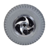 9x3.50-4 Pneumatic Rear Wheel Assembly for the Rascal 240, featuring a metal rim and aggressive C203 tread pattern on a Primo Grande Knobby tire, ideal for enhanced gripping power.