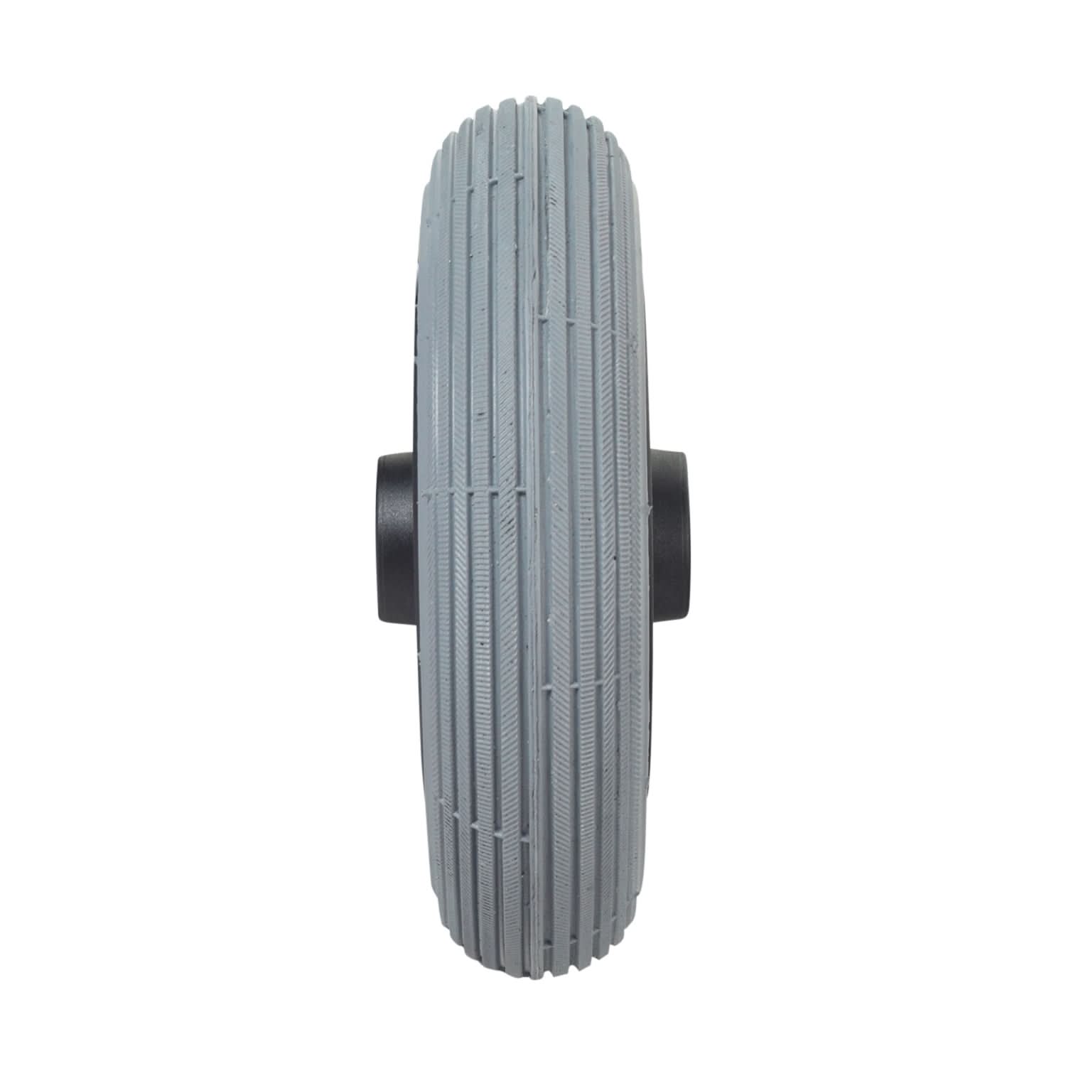 7x1-3/4 Foam Filled Front Caster Assembly for the Golden Technologies Alante Jr. and Merits Junior power chairs, featuring a smooth-riding ribbed tread, black hub, and integrated bearings for flat-free dependability.