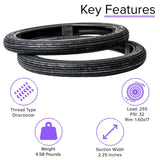 2.25-17 Pneumatic Tire with CY101 Tread for Scooters & Mopeds, featuring closely spaced blocks for wet weather traction, designed for full-size street scooters and classic Honda Super Cub models.