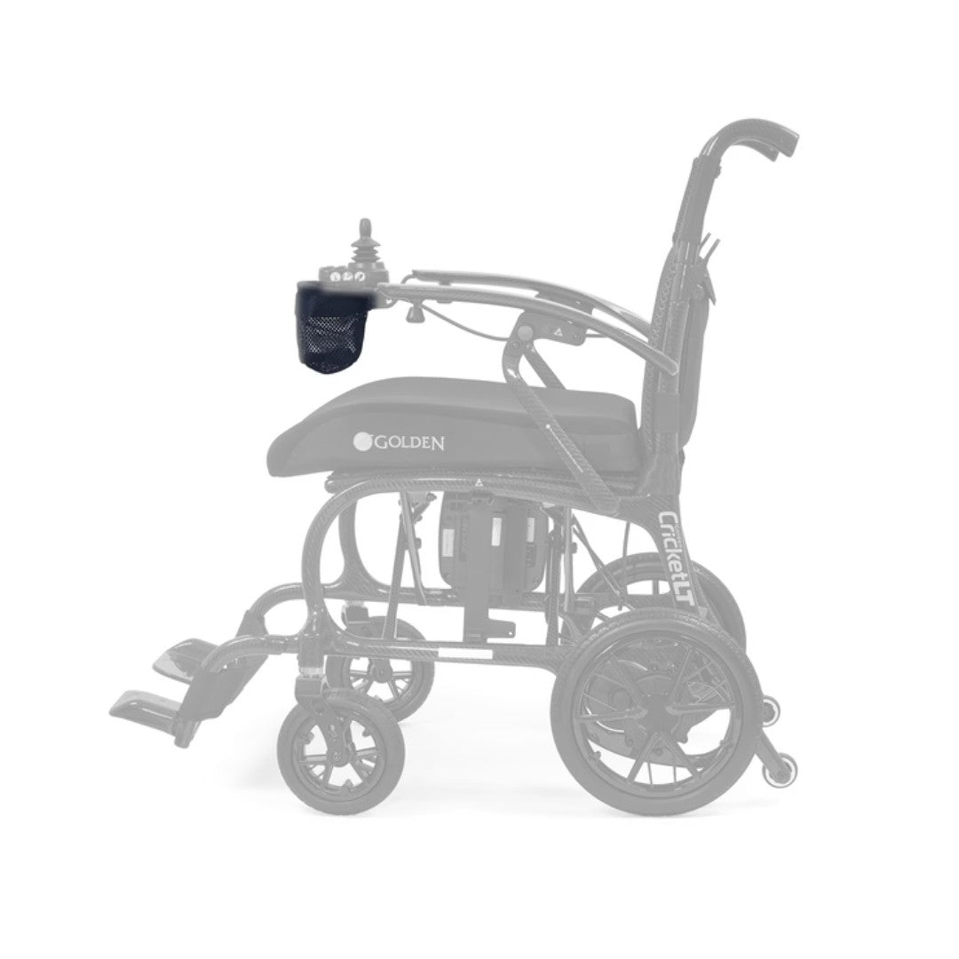 MBA-0259 cup holder shown in color on the Golden Cricket LT Carbon GP309, rest of the chair greyed out