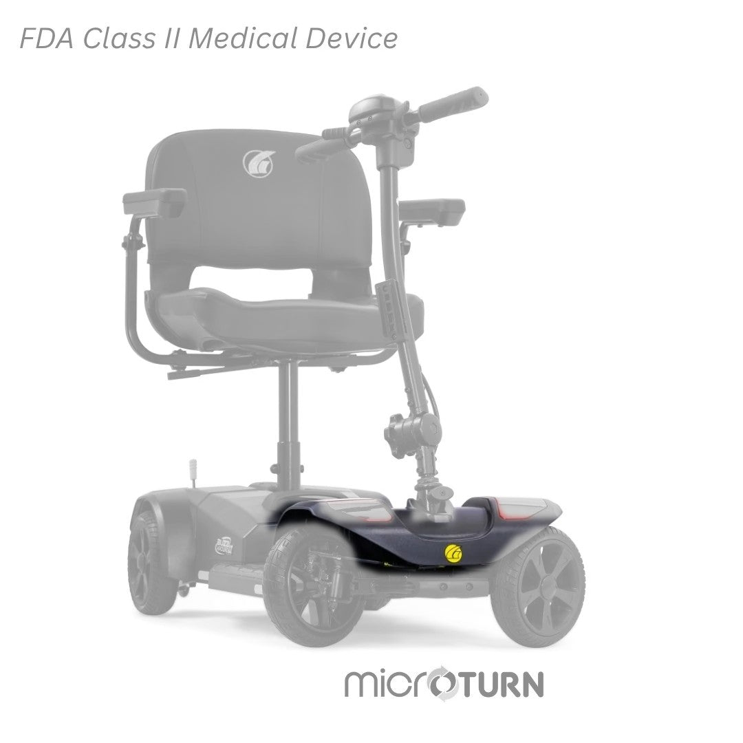 MBB-0019 black front shroud shown in color on the 4-wheel Golden Buzzaround LT GB108A, rest of the scooter greyed out