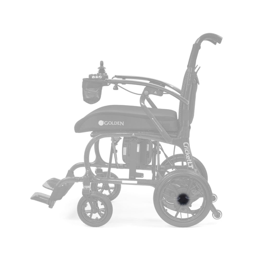 MBH-0110 drive wheel hub cap shown in color on the Golden Cricket LT Carbon GP309, rest of the chair greyed out