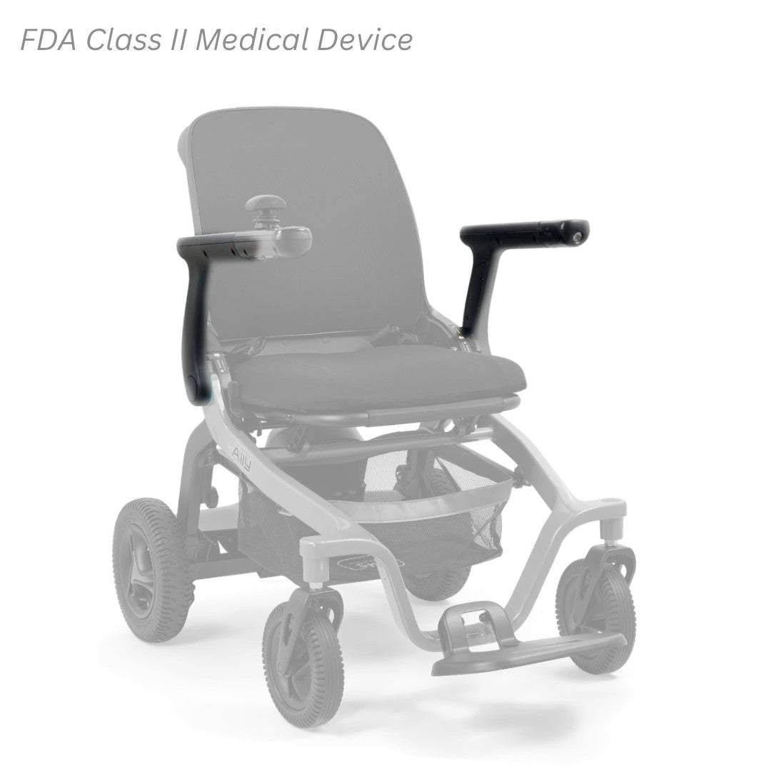 MBS-0020 left and MBS-0021 right seat arm assemblies shown in color on the Golden Ally GP303, rest of the chair greyed out