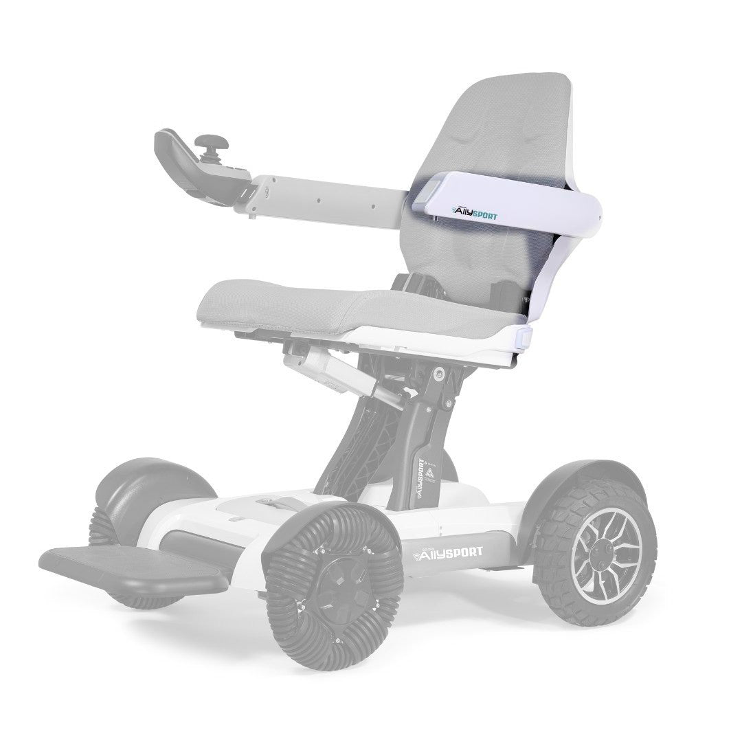 MBS-0033 left armrest (White) shown in color on the Golden Ally Sport GP305, rest of the chair greyed out