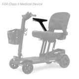 MBS-0042 right seat arm shown in color on the Golden Buzzaround CarryOn HD GB220, rest of the scooter greyed out