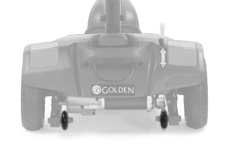 MBW-0017 anti-tip wheels shown in color at the back of the Golden Buzzaround LT, rest of the scooter greyed out