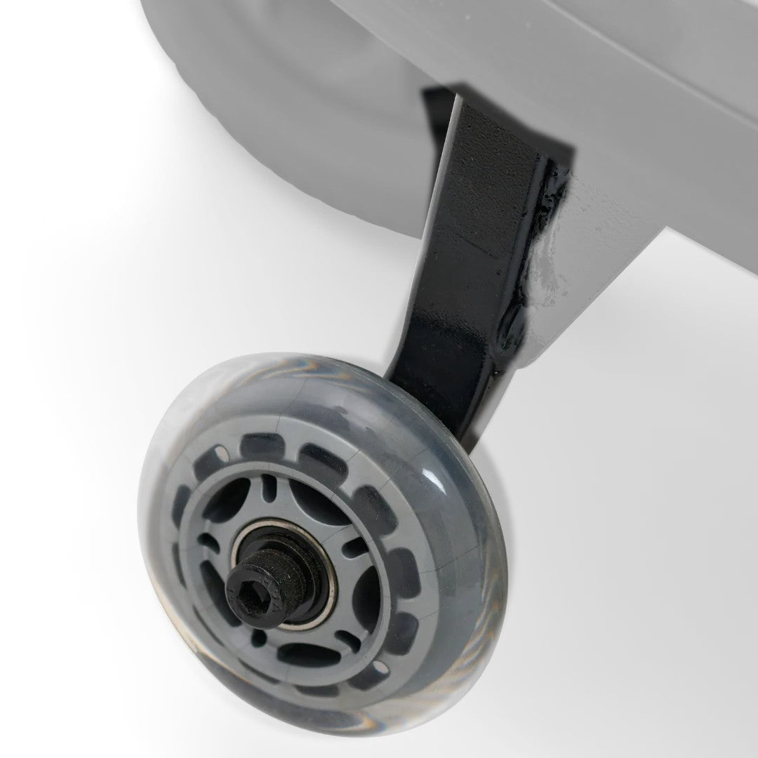 MBW-0025 anti-tip wheel assembly shown in color on the Golden Companion HD GC540, rest of the scooter greyed out