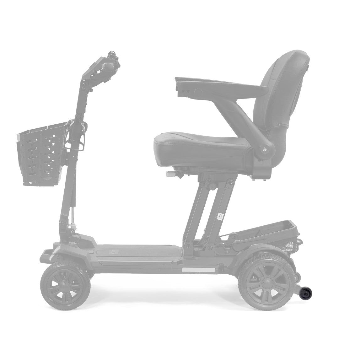 MBW-0048 rear anti-tip wheel shown in color on the Golden Buzzaround CarryOn HD GB220, rest of the scooter greyed out