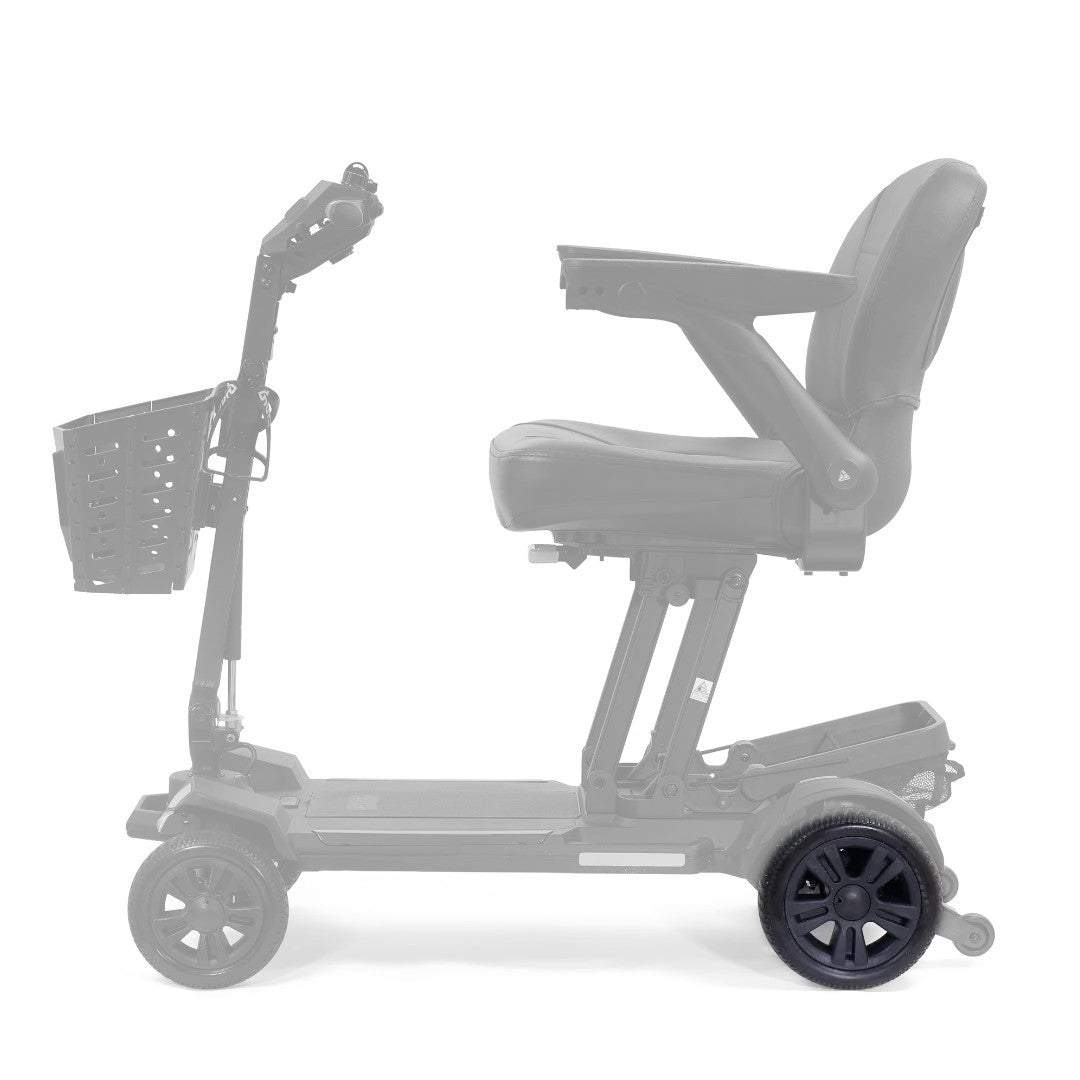 MBW-0050 rear wheel shown in color on the Golden Buzzaround CarryOn HD GB220, rest of the scooter greyed out