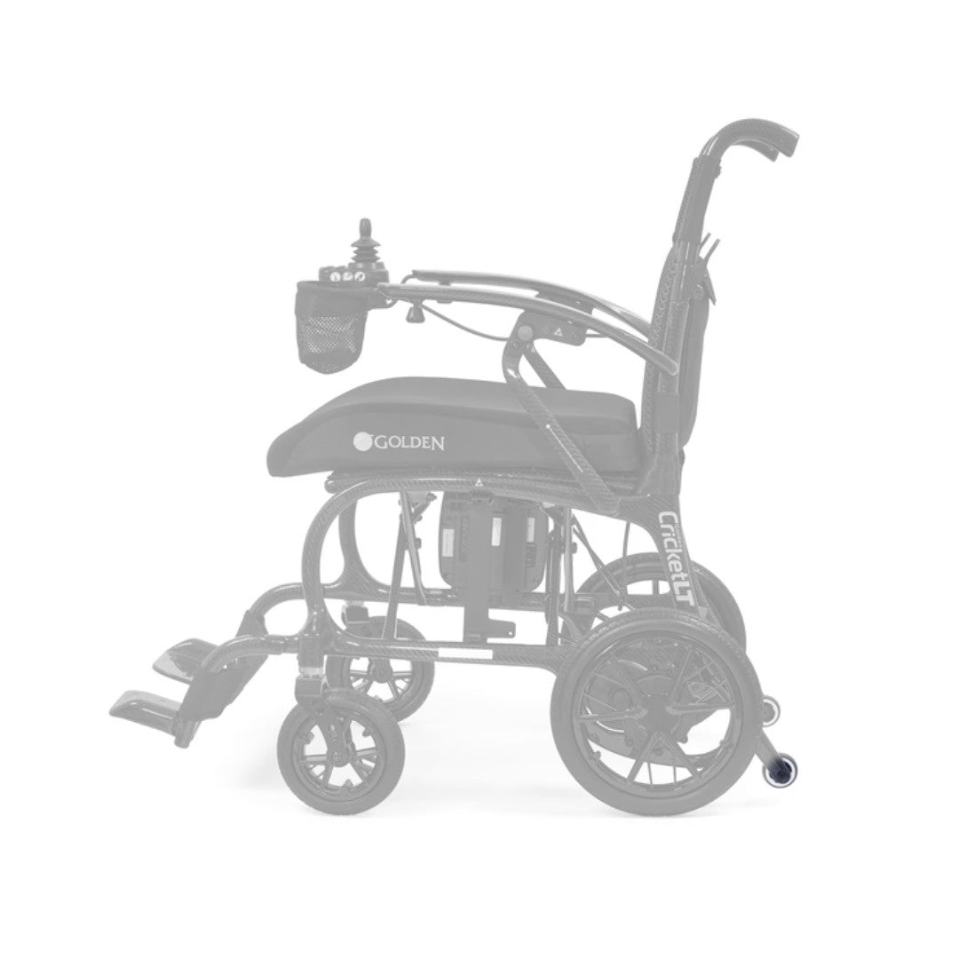 MBW-0058 anti-tip wheel shown in color on the Golden Cricket LT Carbon GP309, rest of the chair greyed out