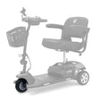 MBW-121A-FWA front wheel assembly shown in color on the Golden Buzzaround XL 3-Wheel GB121, rest of the scooter greyed out