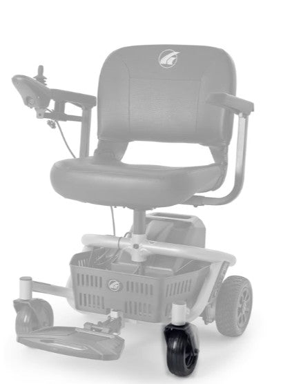 MBX-161-CWA-L left caster fork assembly shown in color on the Golden LiteRider Envy LT GP161, rest of the chair greyed out