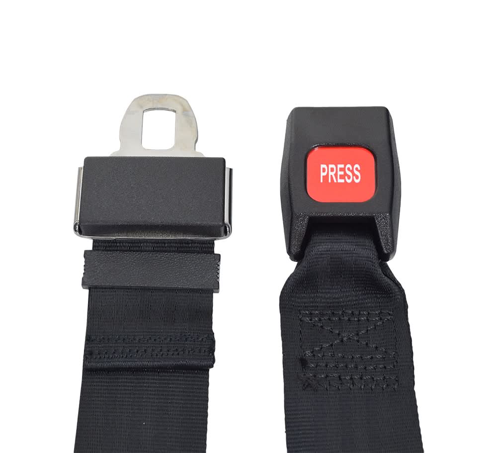 Red push-button release buckle on Merits 43700291 60" power chair seat belt