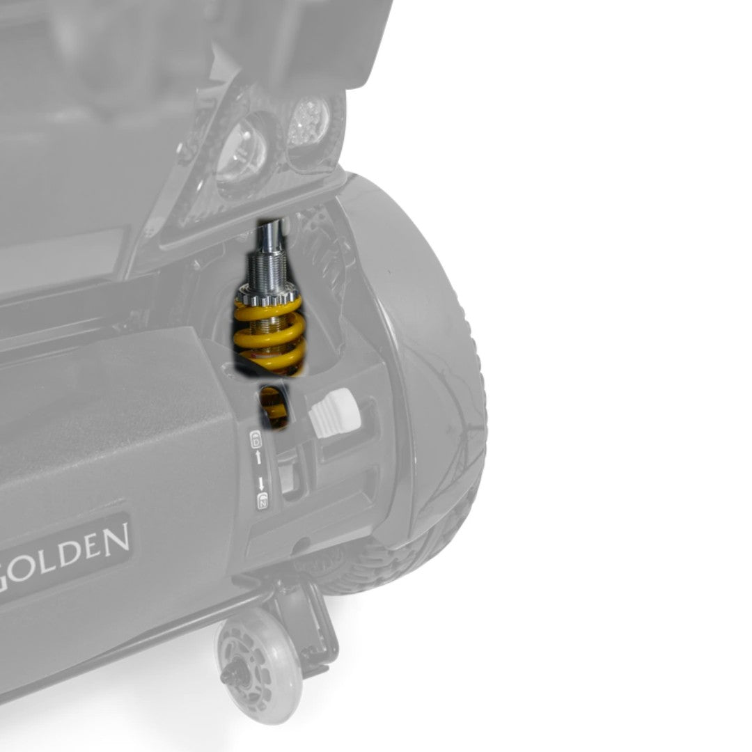 MFA-0076 rear suspension shock shown in color on the Golden Companion HD GC540, rest of the scooter greyed out