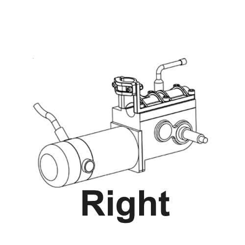 Left Drive Motor Assembly for the ActiveCare Wildcat and Wildcat 450 Power Chairs, illustrated as a detailed machine sketch, highlighting the essential motor components and structure.