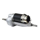Close-up of the Motor, Brake, and Transaxle Assembly for 1st Generation Pride Hurricane (PMV5001) mobility scooters, showcasing the metal cylinder and mechanical components crucial for operation and compatibility details.
