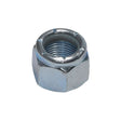 Close-up of a metal 3/4-16 lock nut, designed for securing wheels on 1 go-kart axles with a 3/4 step-down on either end.