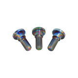 Titanium Brake Rotor Bolts for Scooters: A close-up view of three titanium screws designed for brake rotors, showcasing their fine craftsmanship and precision threading, ideal for enhancing scooter performance.