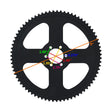 75 Tooth #35 Chain Rear Wheel Sprocket for the Oryxearth 105CC 4-Stroke Mini Bike, featuring a black gear with 75 points and six inner mounting holes for easy installation.