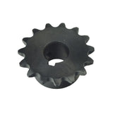 #35 Chain - 15 Tooth Jackshaft Sprocket with a 5/8 Bore for Go-Karts & Mini Bikes, featuring a black gear with a central hole, two set screws, and a 3/16 keyway slot.