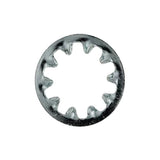 Close-up of the 1/4 Internal Tooth Serrated Washer (WASINTH1000) for Go-Go and Pride Mobility scooters, showcasing its metal build and toothed inner edge designed for secure fastening.