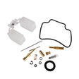 24 mm CVK Carburetor Rebuild & Repair Kit for 125cc to 150cc GY6 Scooters, featuring close-up views of machine parts, including a black rubber gasket, gold screw, metal spring, and screwdriver.