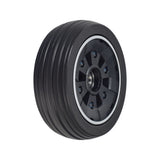 6 Caster Wheel for the Jazzy Air 2 Power Chair (Missing Hardware) featuring a black tire mounted on a silver rim, designed for stability and dependability.