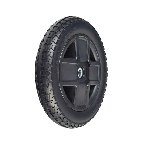 12.5 Drive Wheel Assembly for the Jazzy EVO 613 Power Chair featuring a solid 12.5 flat-free tire with a metal rim, suitable for left or right side replacement.