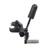 Pull-to-Lock Brake Assembly for the Pride Stylus & Stylus LS Manual Wheelchair, featuring a black metal tool with a black handle and mounting blocks, complete with lever knob and screws.