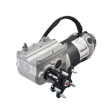 5 MPH I-Song ElectroCraft Motor and Gearbox Assembly for Quantum Q6 Edge, showing a close-up of the black and silver machine with visible metal bolts, barcode, and label parts.
