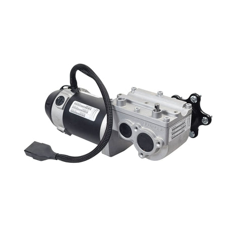 5 MPH I-Song ElectroCraft Motor and Gearbox Assembly for the Quantum Q6 Edge, showing a close-up of the silver and black motor with visible components and a barcode on the black surface.