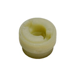 Motor Shaft Coupler for Pride Mobility Scooters, a white round object with a central hole, designed to reduce wear and tear on high-speed moving parts.