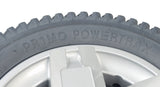 Close-up of the 14x3 Run Flat Drive Wheel Assembly for the Quantum Q6 Edge HD & Q6 Edge Z, showcasing the tire tread and silver-colored rim.